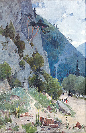 Eduard Zetsche, Auf der Promenade, Öl/Leinen, 91x50,5 cm, um 1910, NÖLM