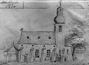 Zillingdorf, Kirche vor 1858, Zeichnung