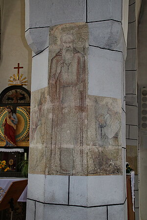 Eisgarn, Pfarrkirche Mariä Himmelfahrt, Fresko an einem der Pfieler: Hl. Antonius Eremit, 15. Jh.