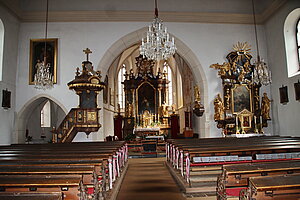 Niederranna, Pfarrkirche hl. Margaretha, Bilck in das Kircheninnere