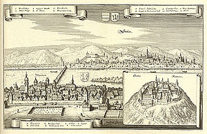 Krems-Stein, Mautern und Göttweig, Stich Merian, 1649