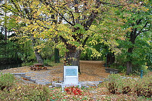 Tattendorf, Parkanlage mit Denkmal für Nikolaus Dumba, Bestzer der 1826 errichteten Kammgarnspinnerei