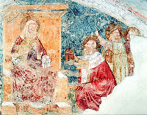Ulmerfeld, Fresken Schlosskapelle, Anbetung der Drei Könige, um 1330/40