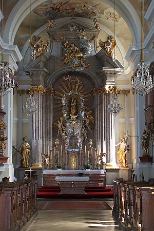 Hoheneich, Pfarr- und Wallfahrtskirche Unbefleckte Empfängnis, Hochaltar um 1780 mit Gnadenstatue Maria mit Kind, um 1480/90