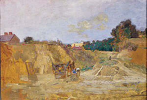 Tina Blau, Sandgrube bei Wien, Öl auf Karton, 33,8x48,8 cm, um 1900