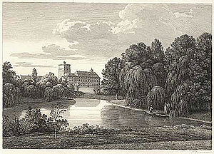Jakob Gauermann, Schloss Prugg in Bruck/Leitha, Radierung, um 1808