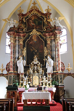 Schweiggers, Pfarrkirche hl. Ägydius, spätbarocker Hochaltar, 1770-73