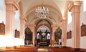 Spannberg, Pfarrkirche h. Martin, iBlick in den im 18. Jh. umgebauten Innenraum