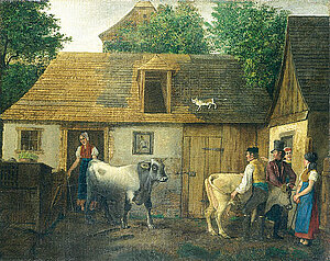 Johann Michael Neder, Ländliche Szene, Öl auf Leinen, 42,4x52,8 cm, 1830