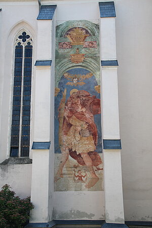 Neuhofen an der Ybbs, Pfarrkirche Mariae Himmelfahrt, Christophorus-Fresko an der Nord-Wand des Chores, 1617