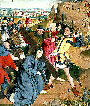 Schottenaltar, Kreuztragung Christi, Tafelmalerei auf Holz, 88,3x77,5 cm, 1469/80