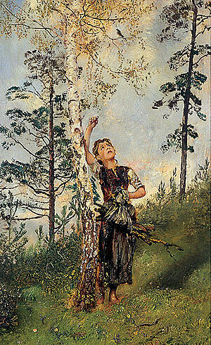Anton Romako, Mädchen einen Fink anlockend, um 1884/85