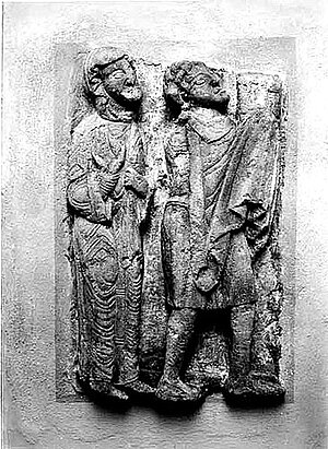 Gobelsburger Reliefs, Mann und Frau (Dankopfer Noahs?), um 1150/75