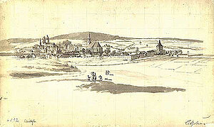 Die Stadt Litschau, Grau lavierte Federzeichnung über Raster, um 1820, 28,4x47,3 cm, NöLb