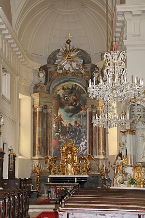 Großweikersdorf, Pfarrkirche hl. Georg, Hochaltar, 1740, Altarblatt Martin Altomonte, 1734
