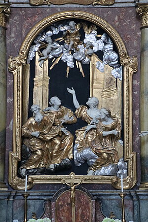 Maria Lanzendorf, Pfarr- und Wallfahrtskirche Schmerzhafte Mutter Gottes, Sippen-Altar in westl. Seitenkapelle nach Entwurf M. Steinl, 1703