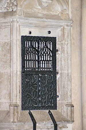 Kollmitzberg, Pfarr- und Wallfahrtskirche hl. Ottilie, schmiedeeiserne Tür des Sakramentshäuschen, 1492
