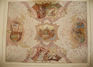 Annaberg, Pfarr- und Wallfahrtskirche hl. Anna, Deckengewölbe mit Szenen aus dem Leben der hl. Anna, 1707
