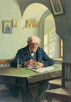 Josef Kinzel, Der Dorfpolitiker, ÖL/Holz, um 1910/15