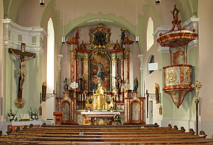 Hollenstein an der Ybbs, Pfarrkirche hll. Johannes der Täufer und Nikolaus, 1761-1765 errichtet, Blick in den Innenraum