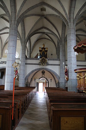 St. Wolfgang bei Weitra, Pfarrkirche St. Wolfgang, Kircheninneres, Blick gegen Empore