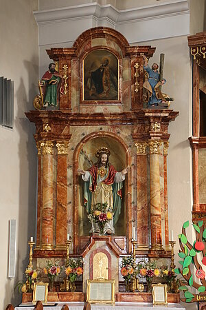 Nöchling, Pfarrkirche hl. Jakobus der Ältere, Seitenaltar von 1712/13, Herz Jesu Figur 1949