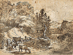 F. Gauermann, Viehtrieb bei einem Wildbach, 1828
