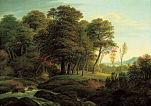 Carl Gauermann, Ideale Landschaft mit Jäger und Hund, 1824