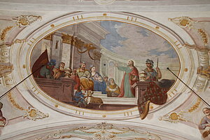 Michelhausen, Pfarrkirche hl. Petrus und Paulus, Freskenausstattung durch  Josef von Mölck, 1784 - Paulus vor dem Statthalter Felix