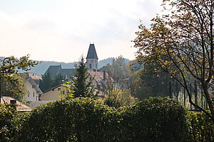 Puchberg am Schneeberg, Blick auf Kirchsiedlung mit Burg