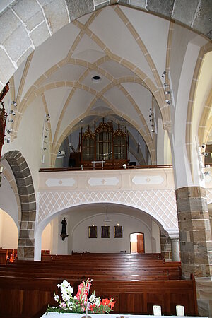 Zeillern, Pfarrkirche hl. Jakobus der Ältere, Blick in das Gewölbe der Staffelhalle