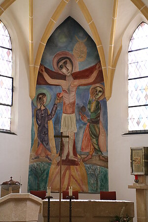 St. Johann in Engstetten, Pfarrkirche hl. Johannes der Täufer, Altarfresko von Lydia Roppolt, 1960