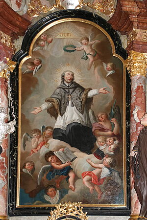 Michelhausen, Pfarrkirche hl. Petrus und Paulus, Altarblatt Glorie des hl. Johannes Nepomuk, 2. Viertel 18. JH.