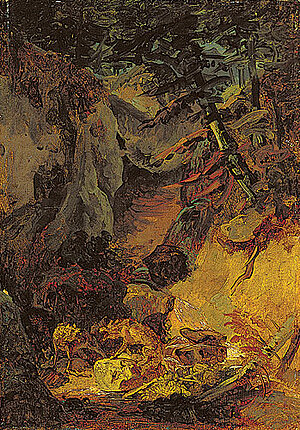 F. Gauermann, Wölfe in einer Felsenschlucht, um 1829