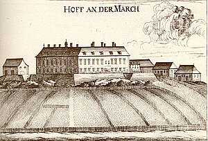 Schloßhof, Schloss Hof, Kupferstich von Georg Matthäus Vischer, aus: Topographia Archiducatus Austriae Inferioris Modernae, 1672