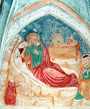 Ulmerfeld, Fresken Schlosskapelle, Geburts Christi, um 1330/40