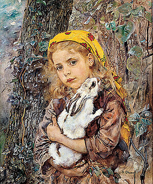 Anton Romako, Mädchen mit Kaninchen (Das Lieblingskaninchen)