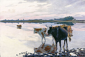 Josef Engelhart, Kühe am Wasser, 1895