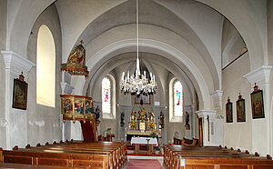 Kirchbach, Pfarrkirche hl. Michael, Blick  Richtung Hochaltar, Langhaus 1720-1724 barockisiert