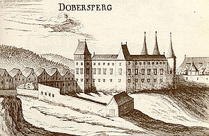 Schloss Dobersberg, Kupferstich von Georg Matthäus Vischer, aus: Topographia Archiducatus Austriae Inferioris Modernae, 1672