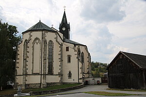 St. Wolfgang bei Weitra, Pfarrkirche hl. Wolfgang, Anfang 15. Jahrhundert von Thomas Schaller von Purkenhof und seinem Bruder gestiftet, 1407 geweiht - ehemalige Wallfahrtskirche