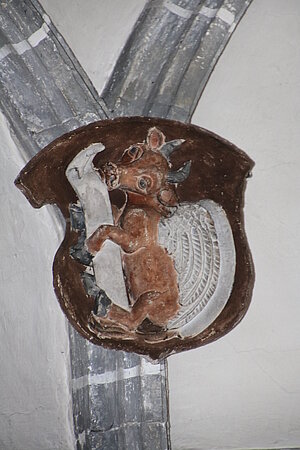 Nöchling, Pfarrkirche hl. Jakobus der Ältere, Schlussstein mit Evangelistensymbol im Chor