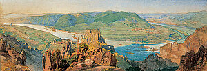 Anton Hlavacek, Panorama des Donautals mit Burgruine Dürnstein, Aquarell über Bleistift/Papier, um 1905