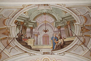Michelhausen, Pfarrkirche hl. Petrus und Paulus, Freskenausstattung durch  Josef von Mölck, 1784 - Petrus heilt den Lahmen