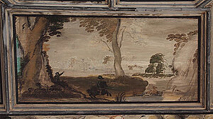 Bemalte Holzkassettendecke in der sogenannten Kapelle, Landschaftsdarstellung