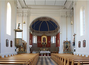 Lichtenegg-Kaltenberg, Wallfahrtskirche Maria Schnee, neobarocker Saalbau, 1875-1879, Blick in den Innenraum