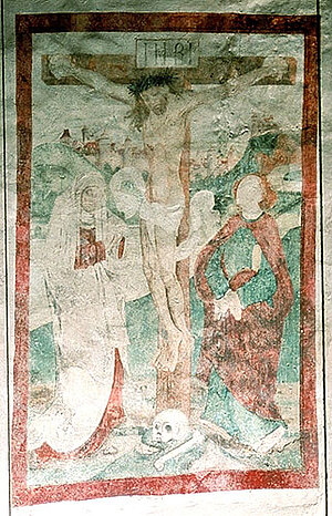 Litschau, Pfarrkirche St. Michael, Fresko auf der Triumphbogenwand, um 1370/80