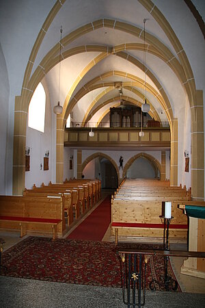 Echsenbach, Pfarrkirche hl. Jakobus der Ältere, Blick gegen die Orgelempore