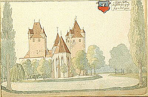 Schloss Pottendorf, Bleistift, aquarelliert, Ferdinand Anton von Wetzelsberg, um 1817