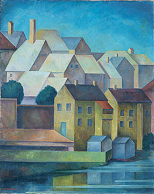 Maximilian Reinitz, Häuser in Waidhofen an der Ybbs, Öl auf Leinen, 68,5x55,3 cm, 1931, NÖLM